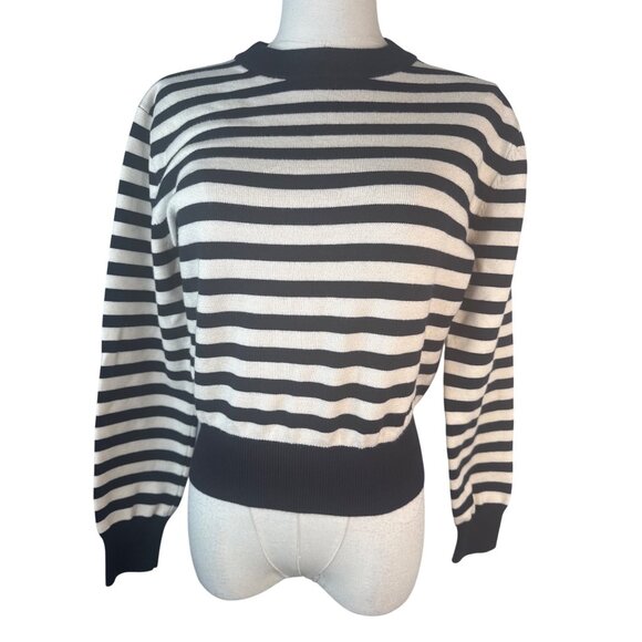 ZARA Striped Small Navy Blue & Cream Knit Sweater Viscose Blend - Picture 2 of 13